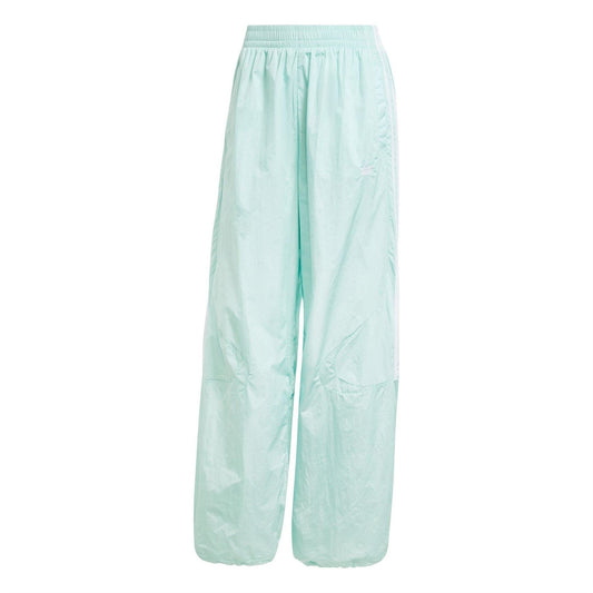 Light aqua track pants with elastic waist and side stripe detail, relaxed fit