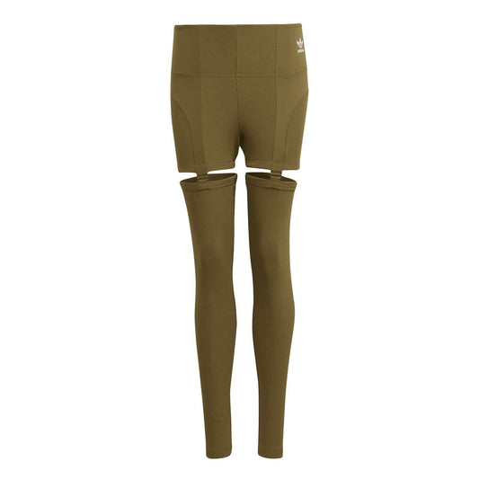adidas Originals 2-in-1 skinny fit leggings, olive long leggings with short overlay
