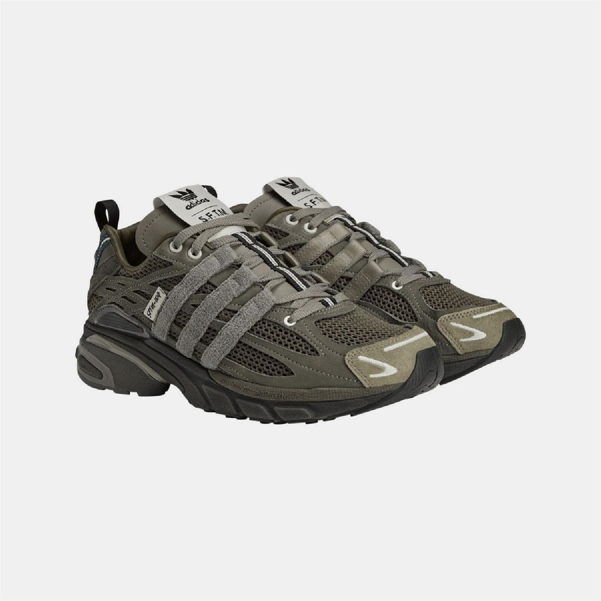 adidas Originals Cushion STFM trainers in black and white with cushioned soles and stylish design for comfortable everyday footwear