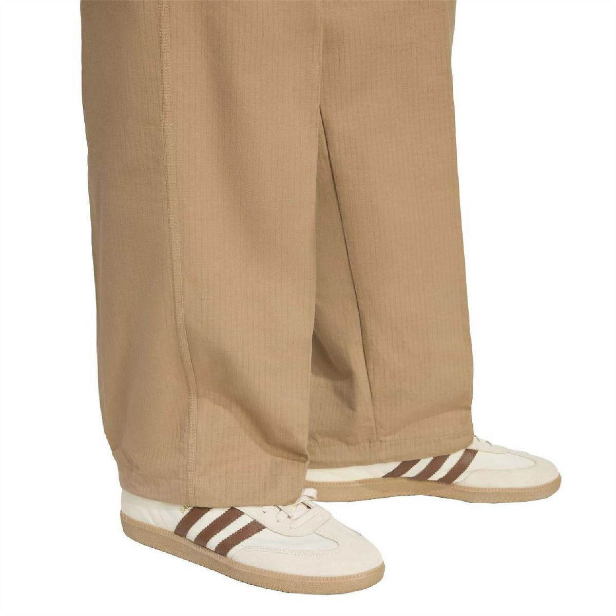 adidas Originals cargo pants, tan; cropped tapered leg with elastic hem