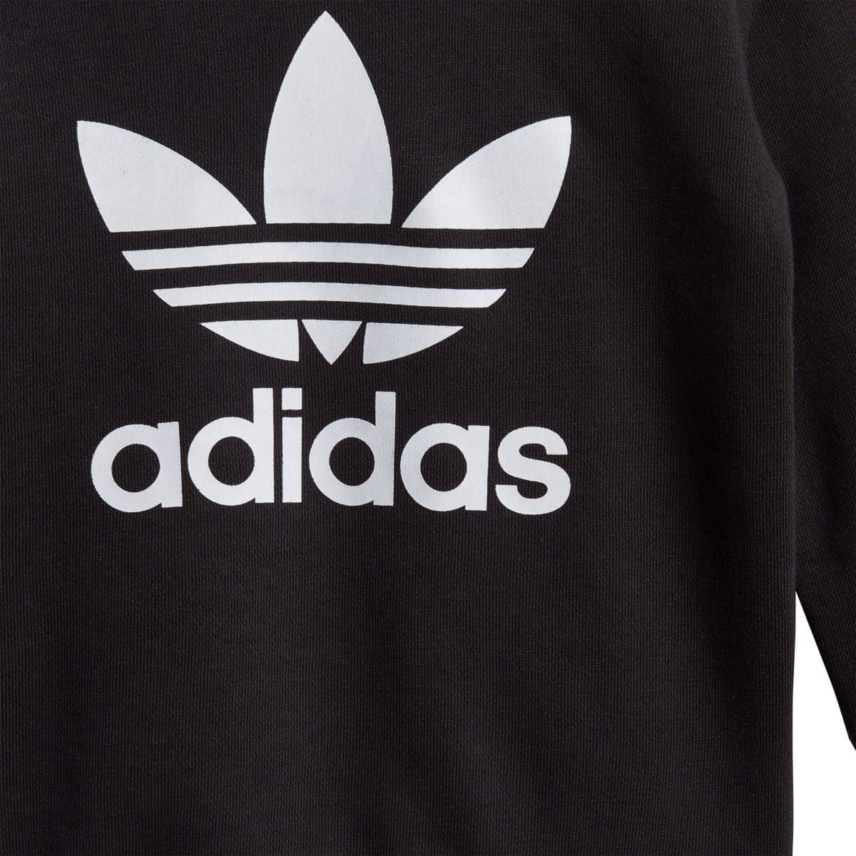 Infants black crew sweatshirt with large white adidas logo graphic