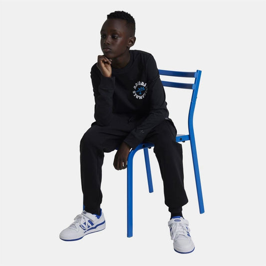 Junior adidas Originals cargo pants in black with multiple pockets, suitable for kids aged 8-16 years, front view.