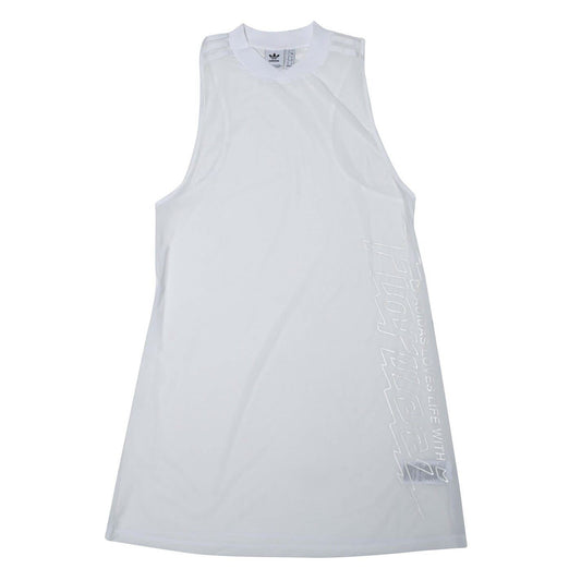 adidas Originals white sleeveless crew-neck t-shirt dress with knee-length hem