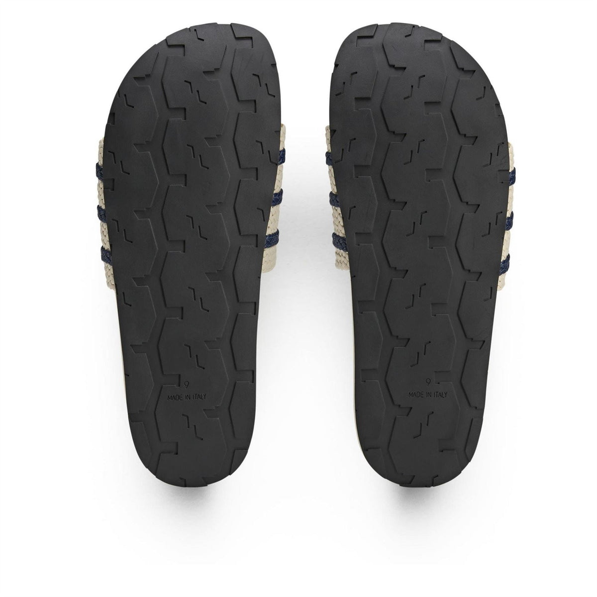 Adilette slides outsole with black rubber tread pattern