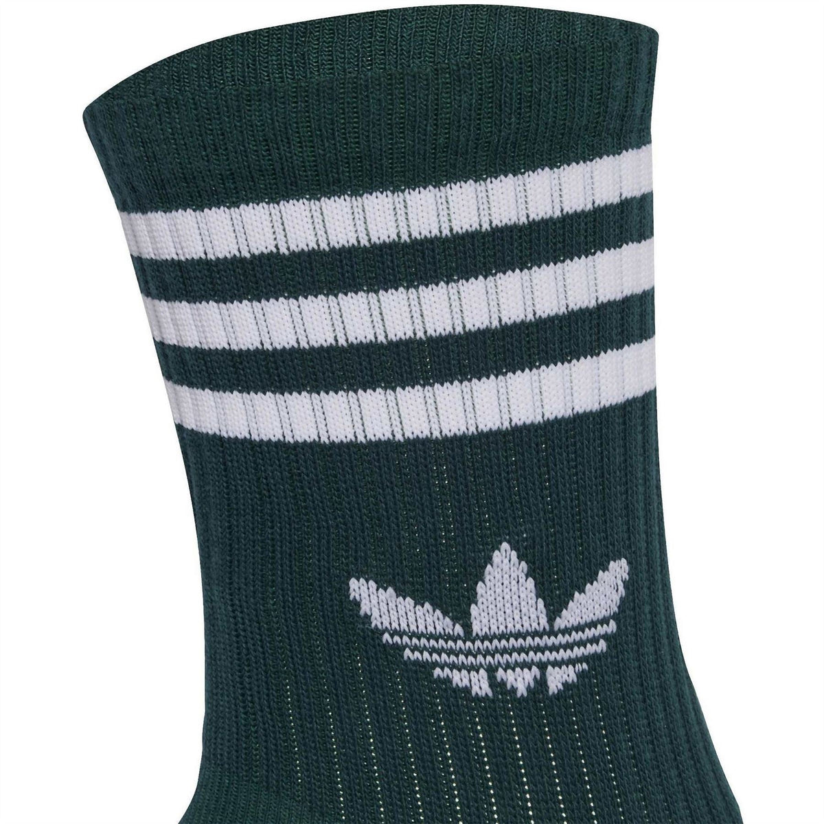 adidas Originals crew sock in dark green with white 3-Stripe bands and trefoil