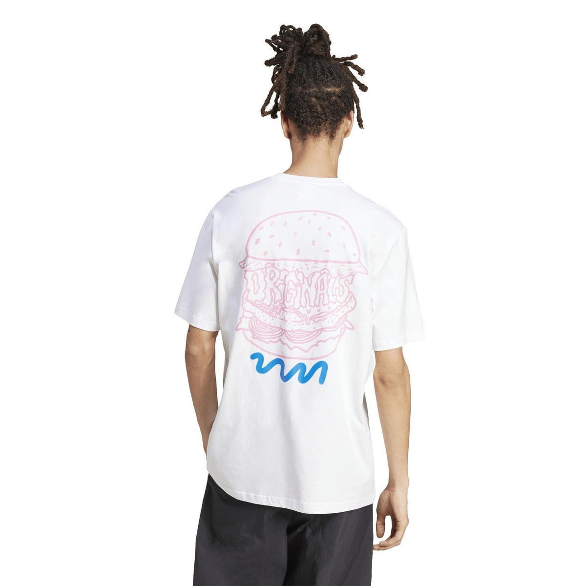 adidas Originals T-shirt, white, back pink and blue graphic print