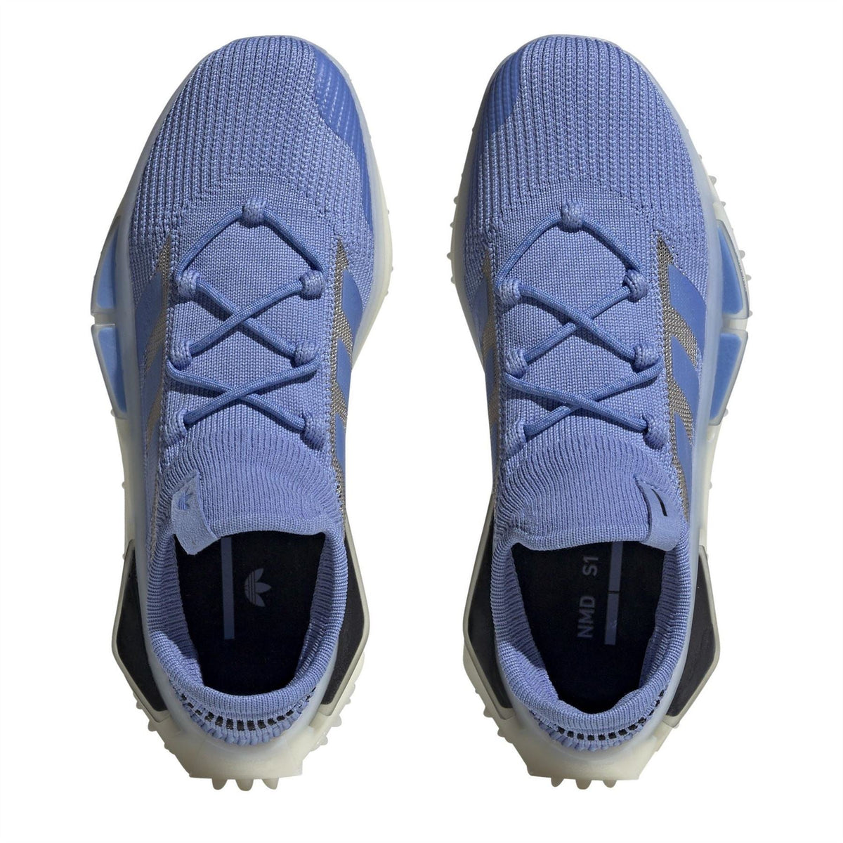 adidas Originals NMD_S1 women's sneakers, blue toe view with lace-up eyelets and logo