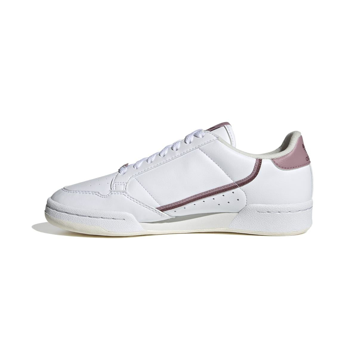 Women's white vegan low-top trainers with mauve collar accents and side stripe