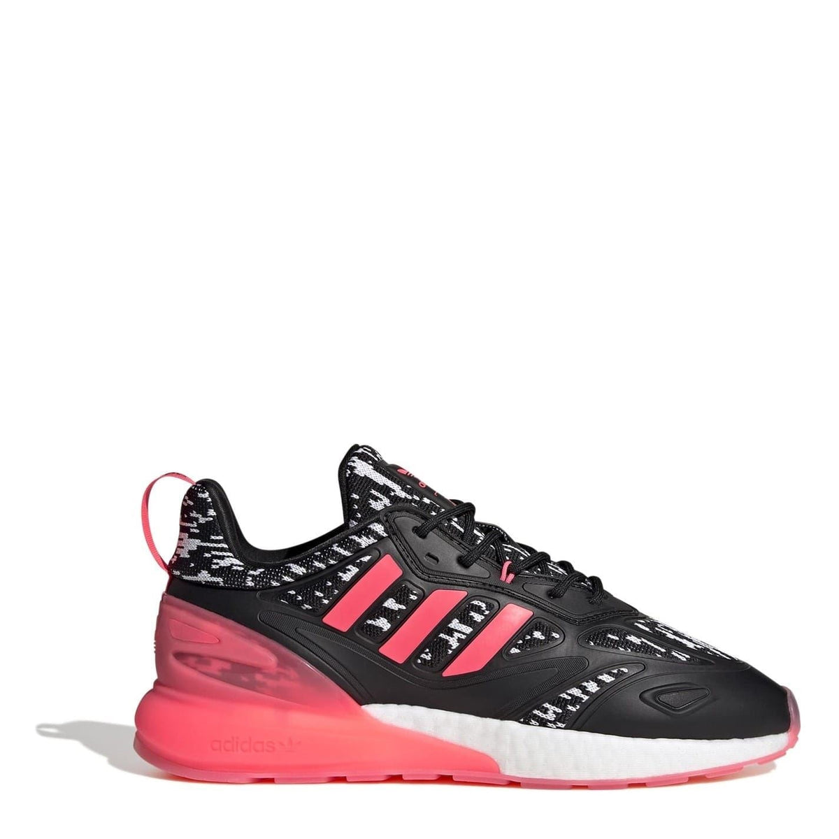 adidas ZX 2K Boost 2 low-top sneakers in black, pink stripes, white midsole