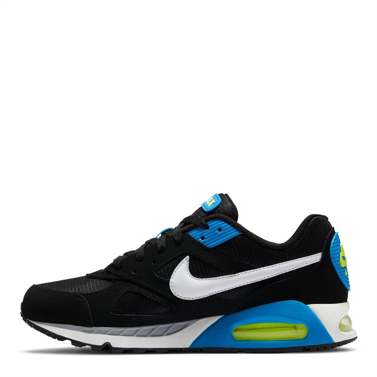 Black Nike Air Max Ivo trainers with white swoosh and blue heel panel