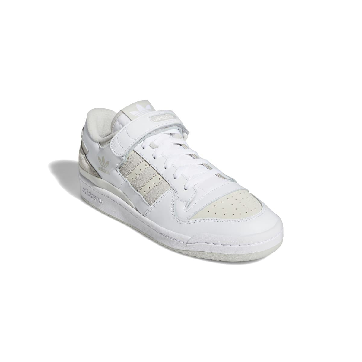 White and grey leather-look low-top trainers with lace-up front and logo accents