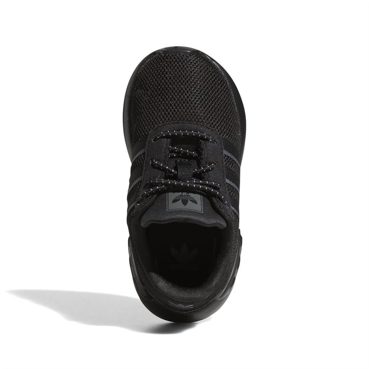 Infant trainers front view with black mesh toe and lace-up closure
