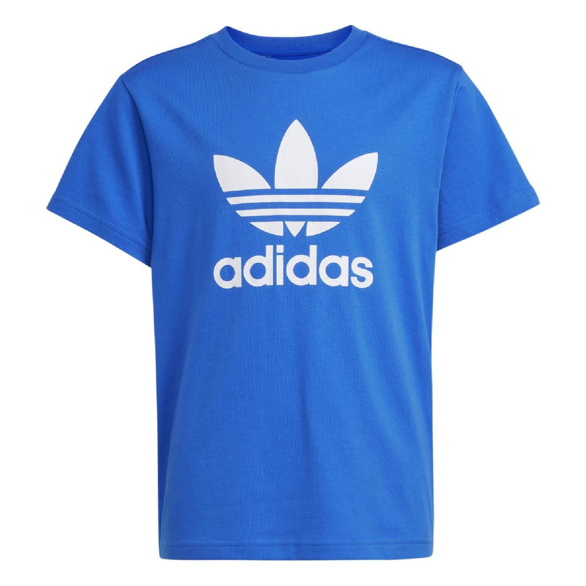 Blue adidas trefoil crew-neck short-sleeve junior T-shirt, white front logo