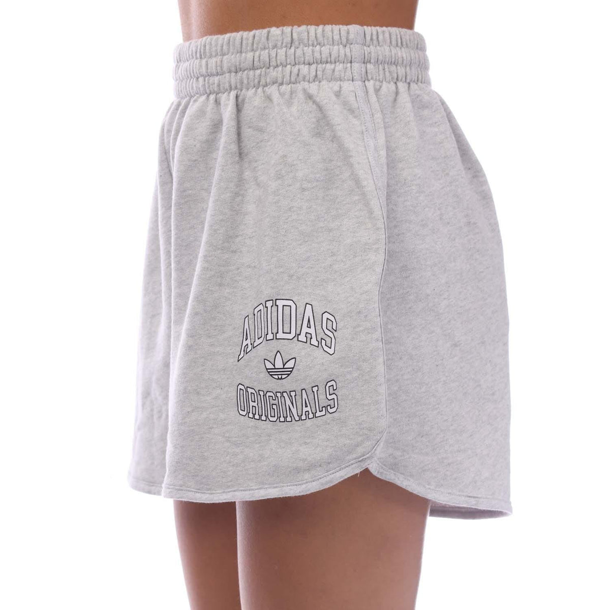 Light grey shorts with elastic waistband and Adidas Originals logo on front leg