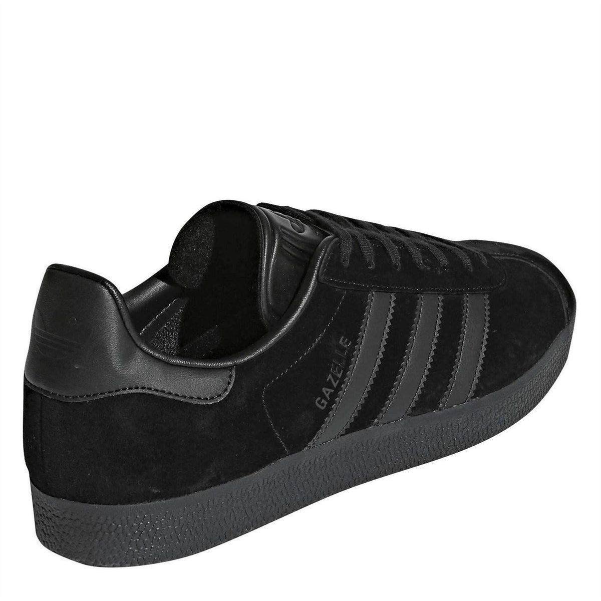 Black suede sneakers with padded collar and thick textured sole.