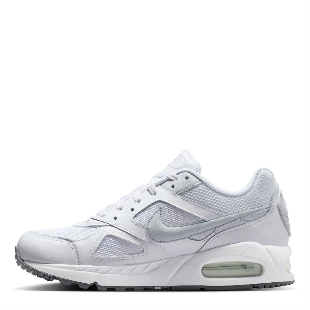 Women's white Air Max sneaker side profile with swoosh, lace-up, and air window