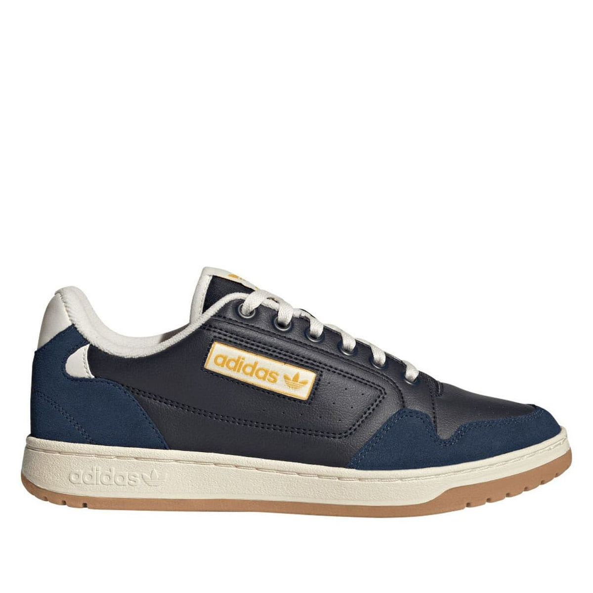 Navy suede and leather sneakers with off-white sole and lace-up design