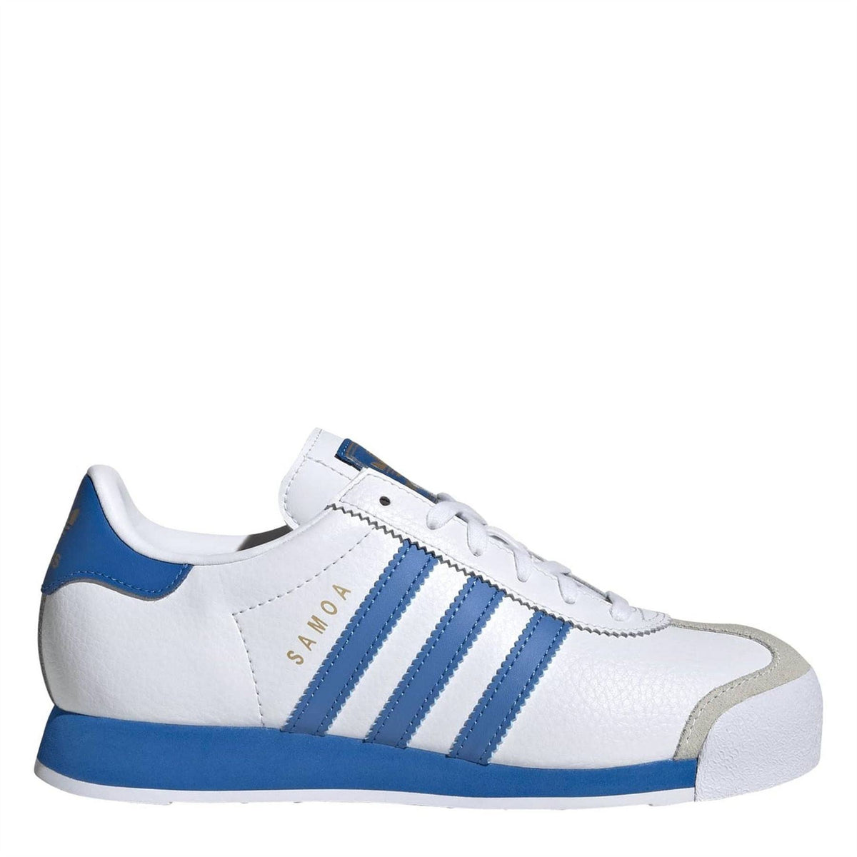 Juniors low-top canvas sneakers, white with blue stripes and lace-up front