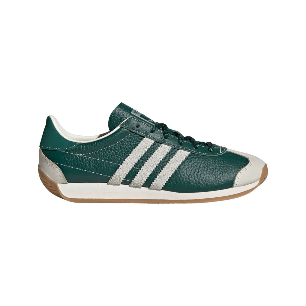 Green and white adidas Originals low-top trainers with three stripes and gum sole