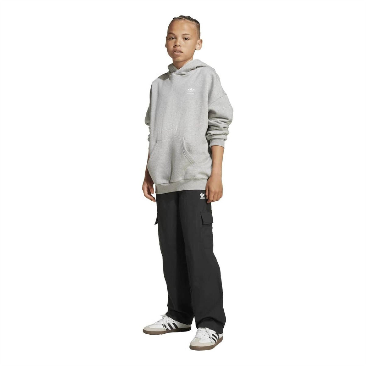 Grey adidas juniors loose hoodie with hood and kangaroo pocket