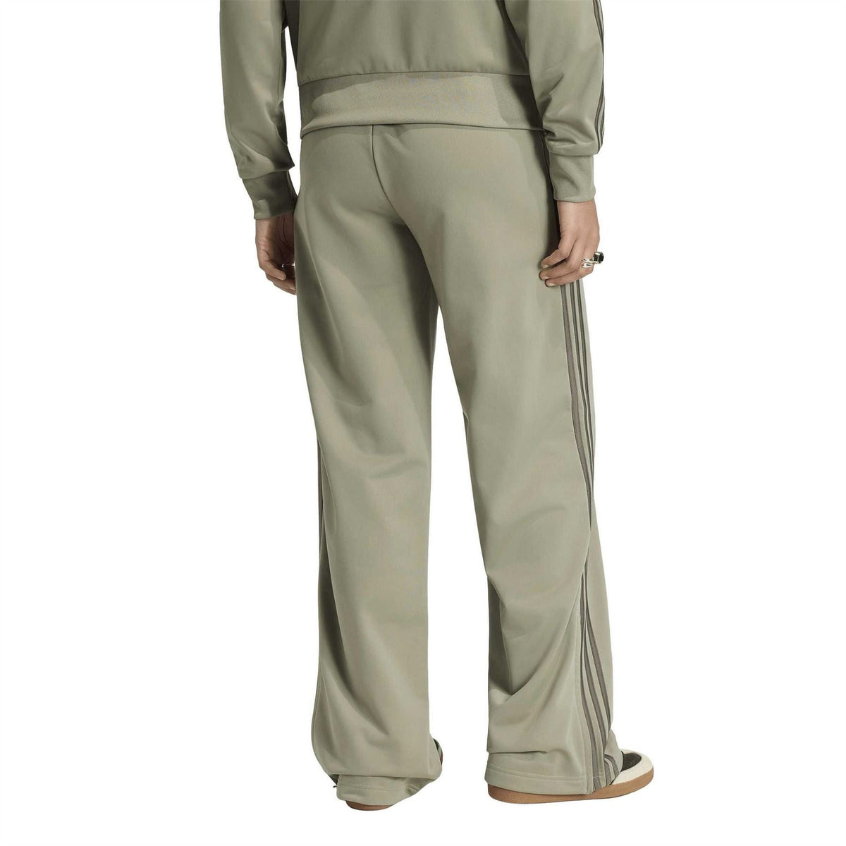 adidas Originals khaki green wide-leg joggers with vertical stripe detail