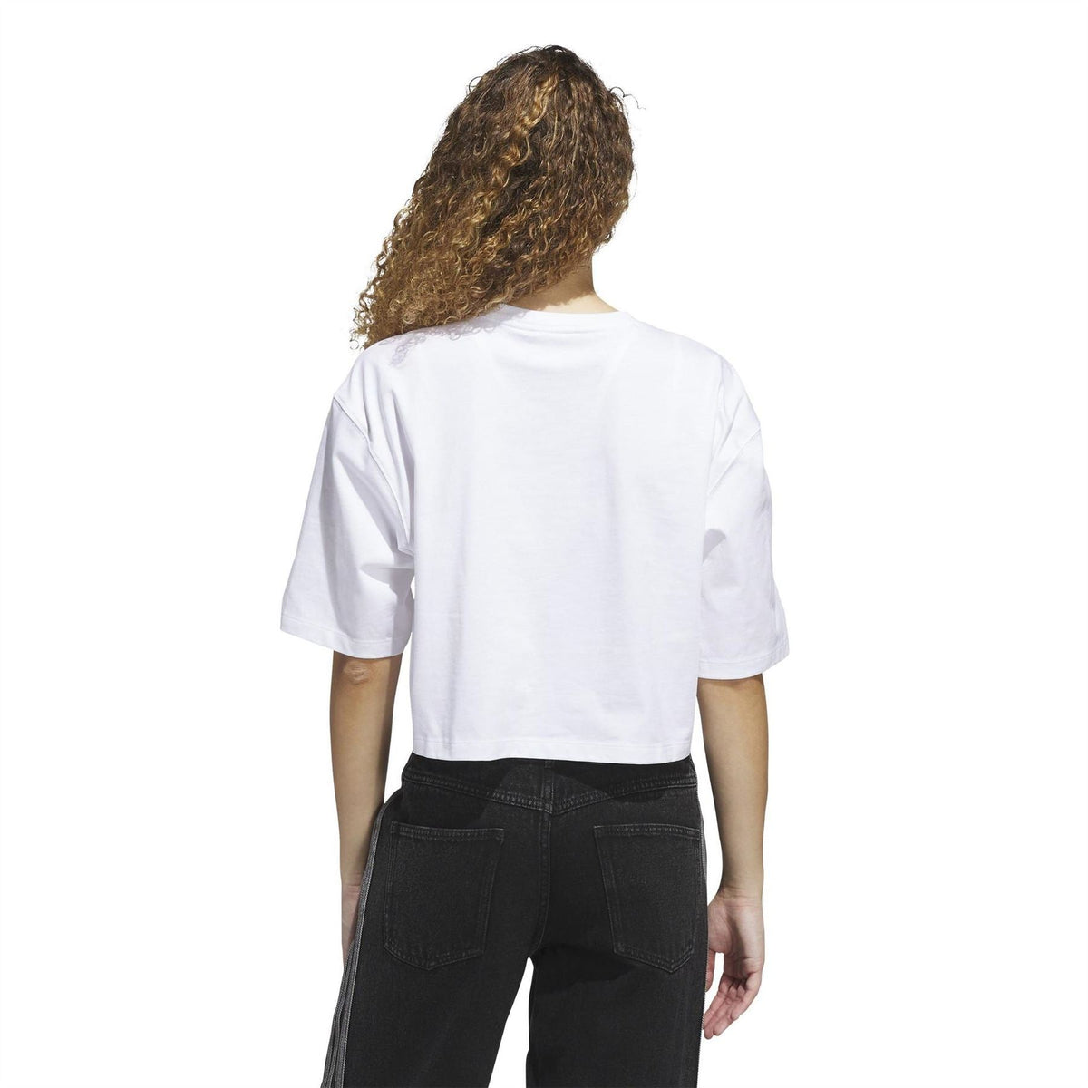 White cropped crew-neck T-shirt, back view, short sleeves