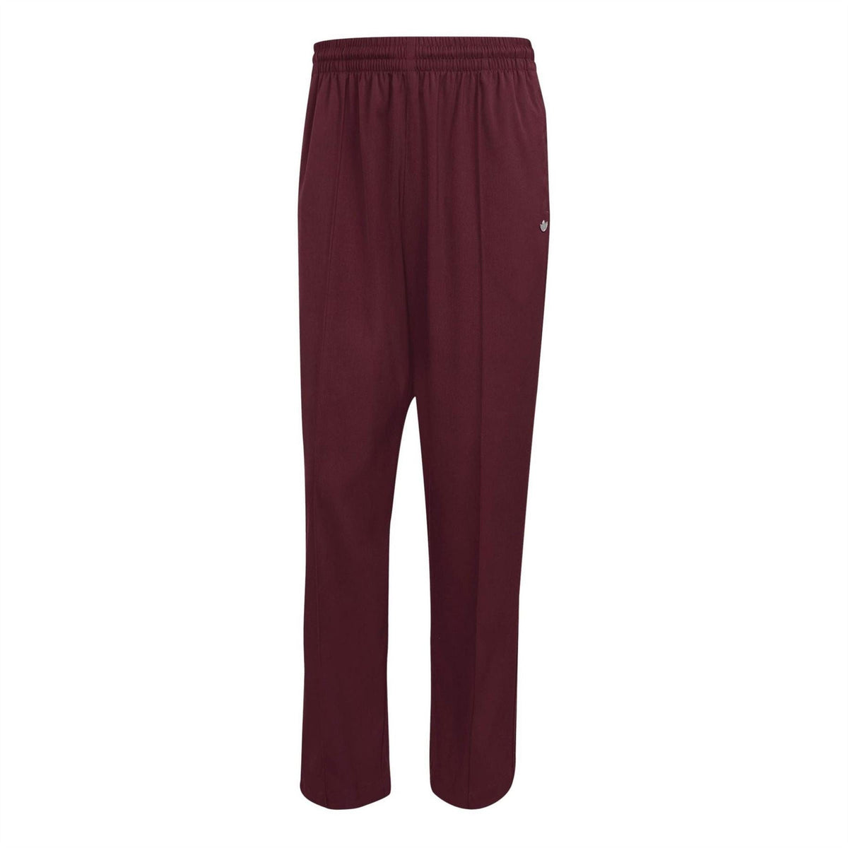 Maroon adidas Originals baggy track pants with elastic waistband and tapered cuffs