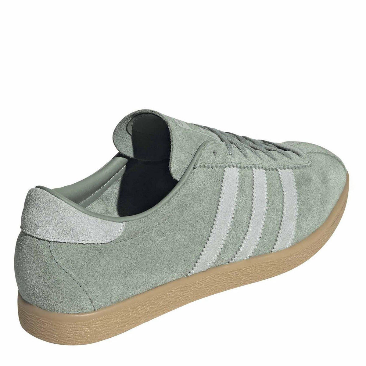 adidas Originals low-top sneakers, light green suede heel and side panel with white stripes