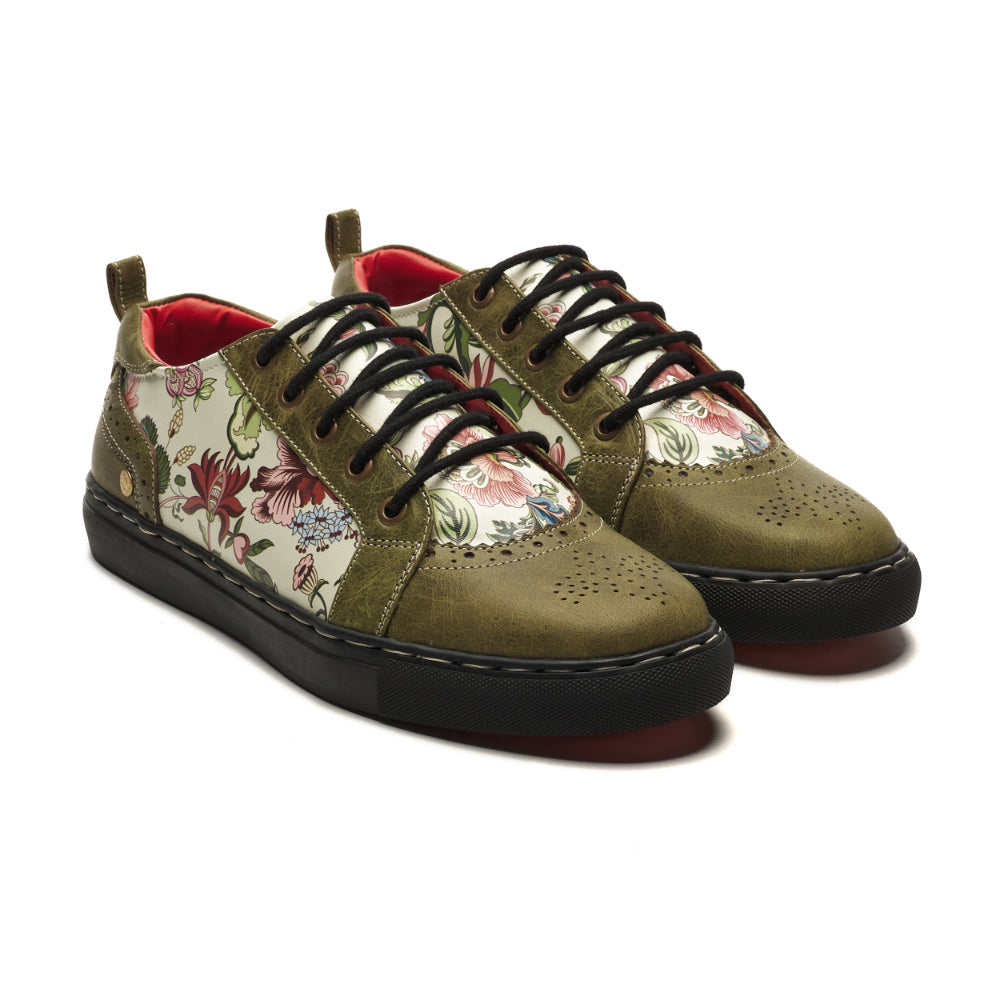 Luxury white leather sneakers for men and women, a cream floral low-top