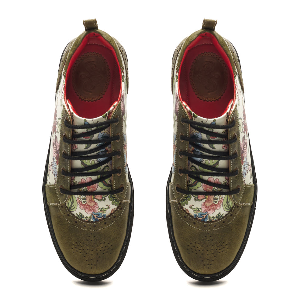 Luxury white leather sneakers for men and women, a cream floral low-top