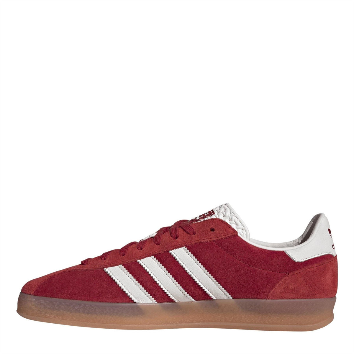 adidas Originals suede sneaker, Team Vic Red with three white stripes and gum sole
