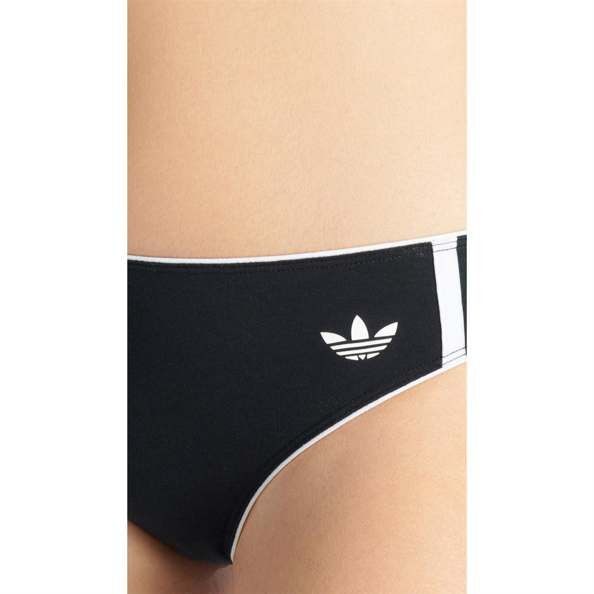 Black cotton bikini brief detail with adidas Originals logo and contrast striped band