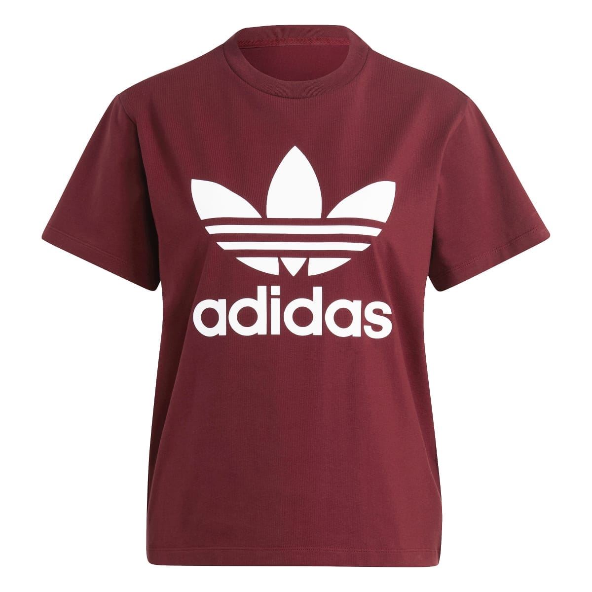 Burgundy crewneck T-shirt with white adidas Trefoil emblem