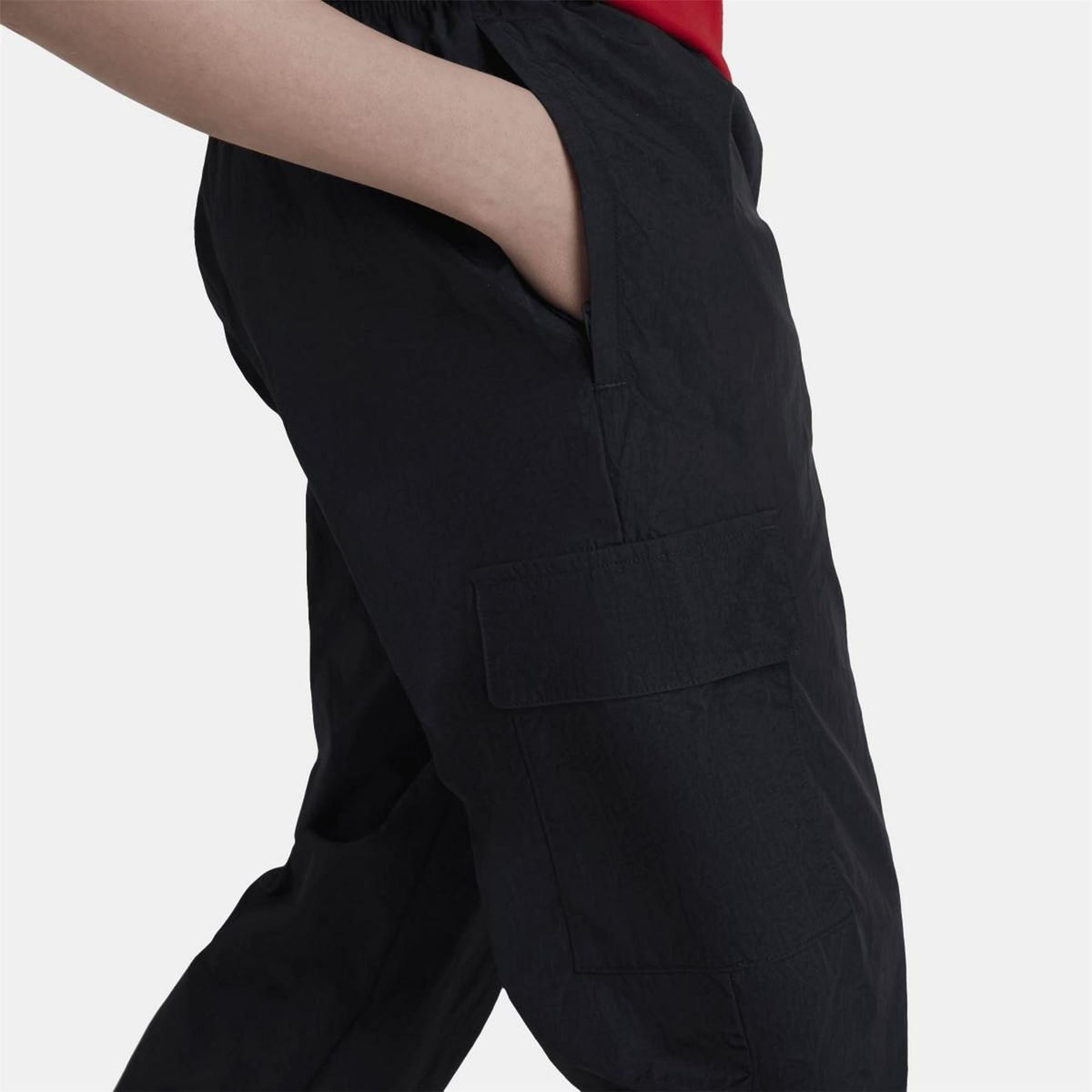 Black cargo track pants with side pocket and relaxed straight-leg cut