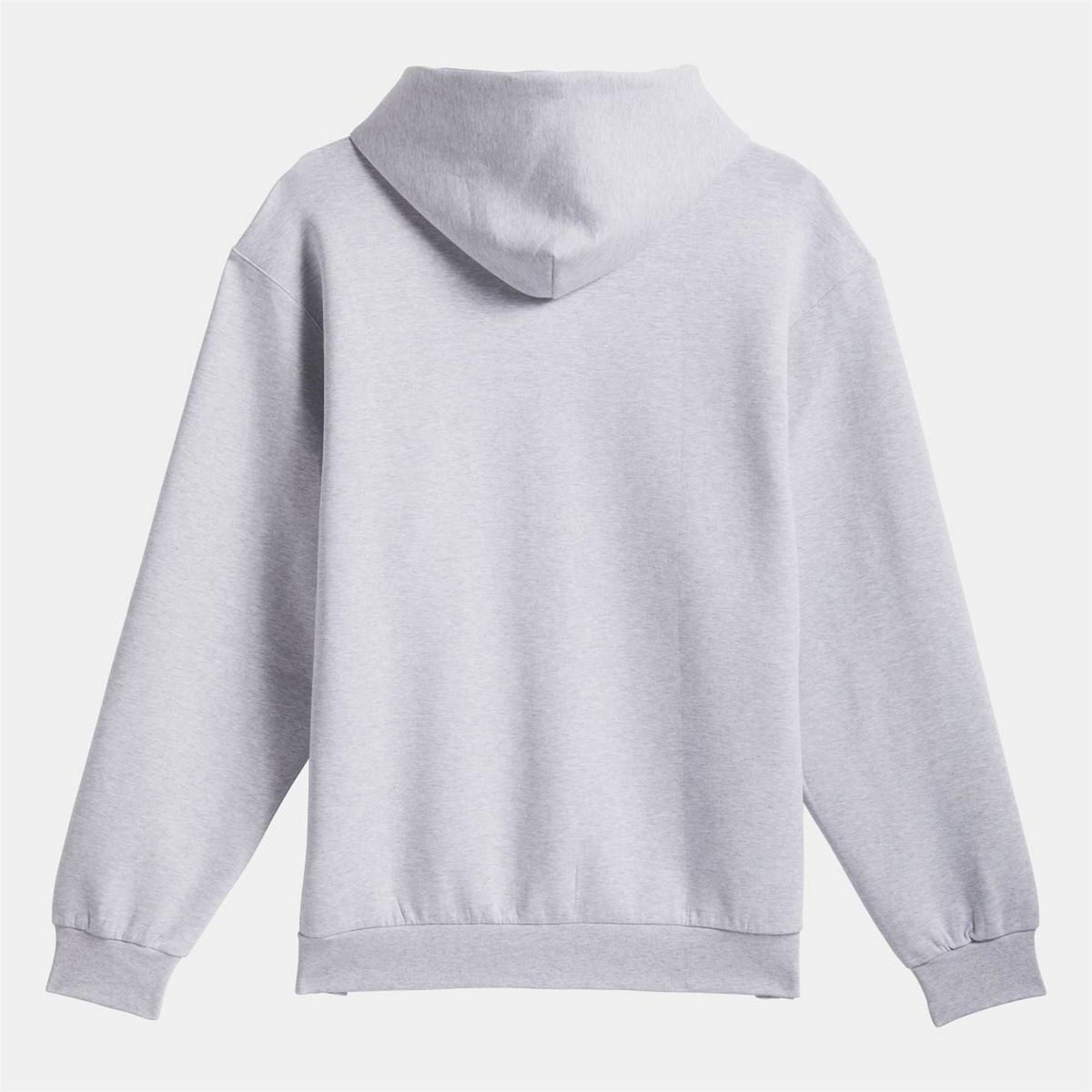 adidas Originals grey fleece zip hoodie back view with hood and ribbed cuffs