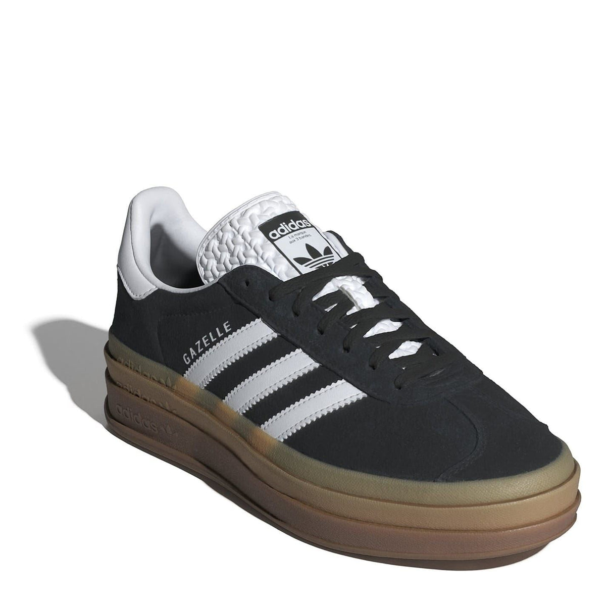 Black suede Gazelle low-top sneakers with white Three-Stripes and lace-up