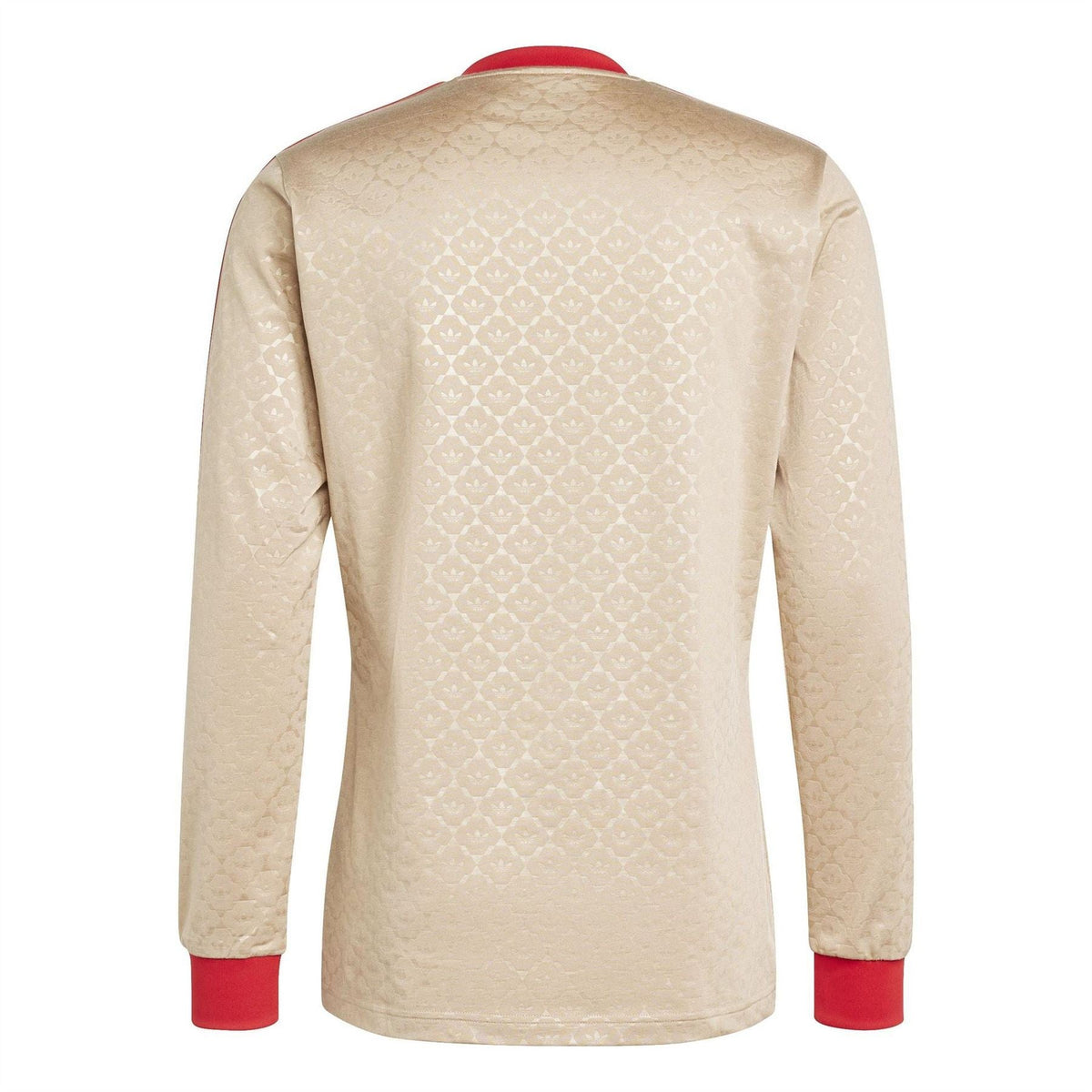 Beige long-sleeve t-shirt with red cuffs and crew neck