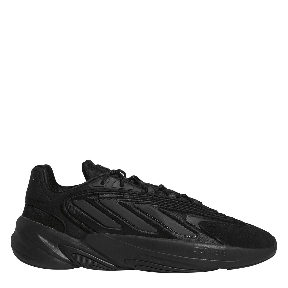 adidas Ozelia chunky lace-up sneakers in black, molded side stripes, padded collar