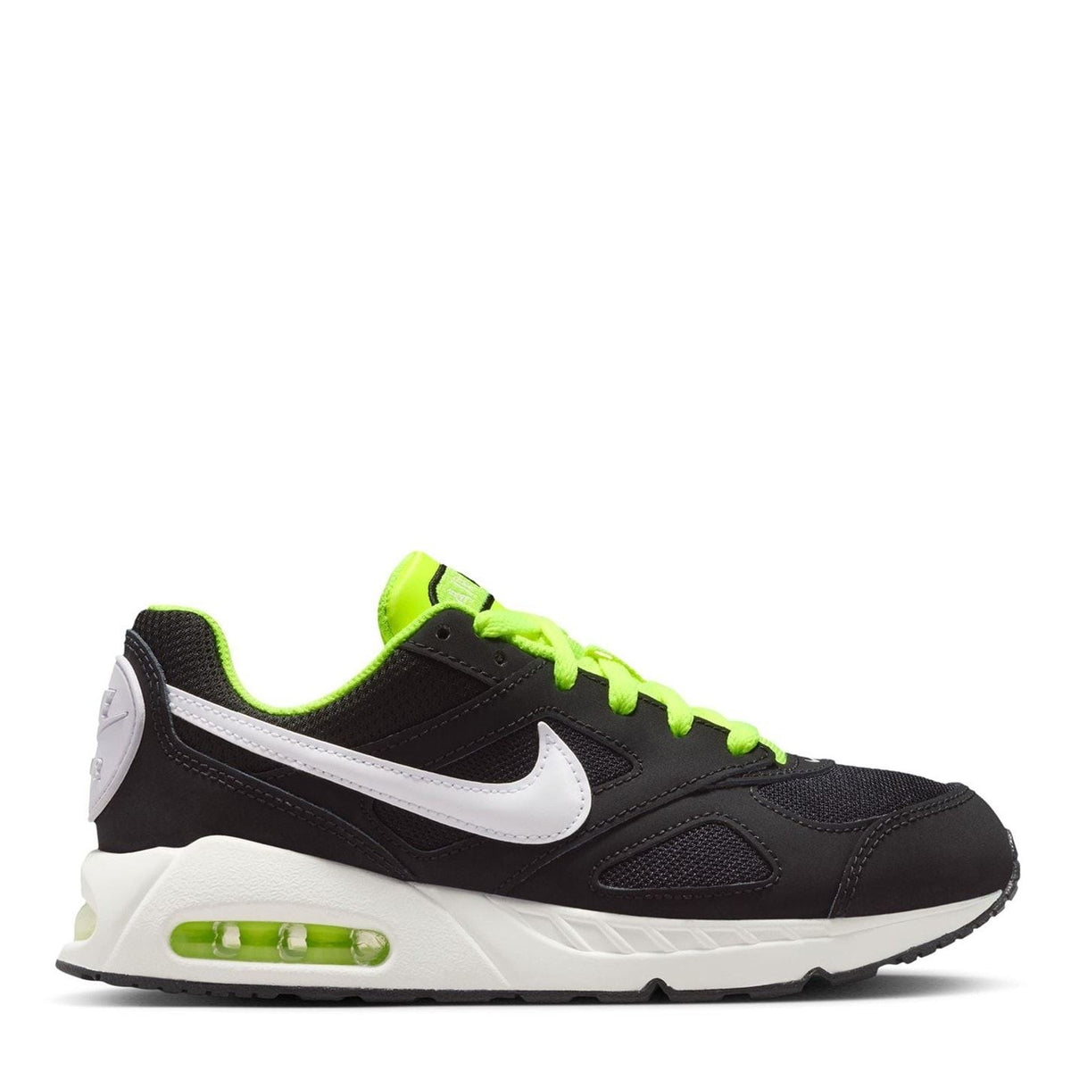 Boys' Nike Air Max Ivo sneakers, black knit with neon green laces and white Swoosh