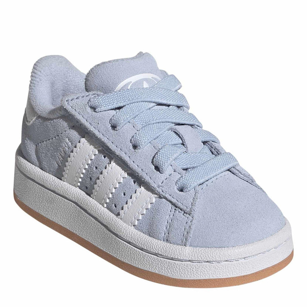 Infants’ light blue lace-up sneakers with quilted texture panel and white three-stripe design