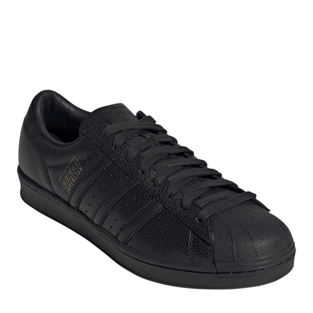Black leather-effect low-top sneakers with lace-up vamp and small side logo patch