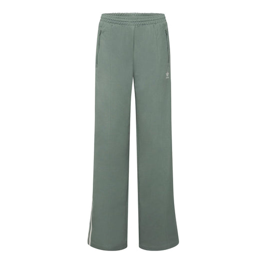 Green track suit pants with elastic waistband and small side logo