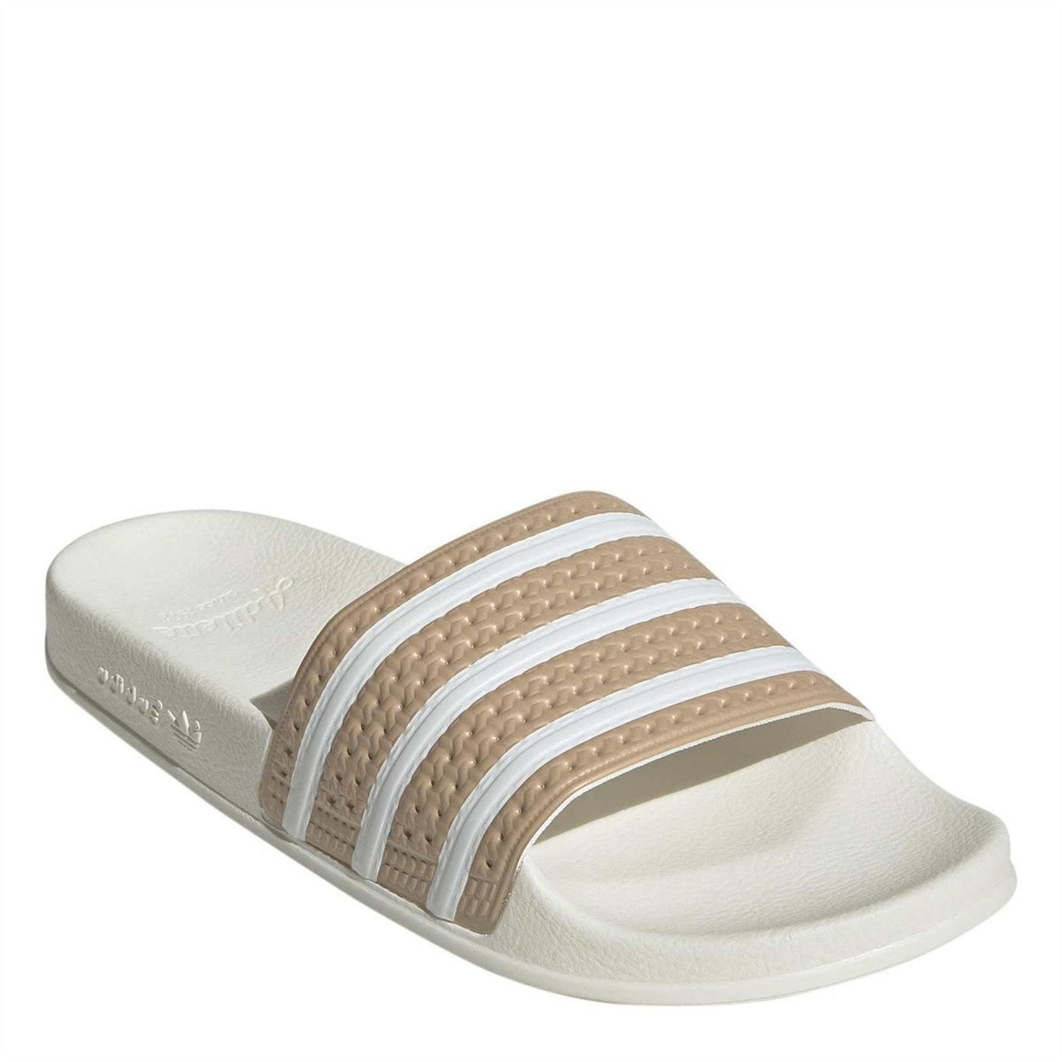 adidas Originals Adilette Slides footwear with navy blue strap and white logo, casual slip-on sandals for comfort and style