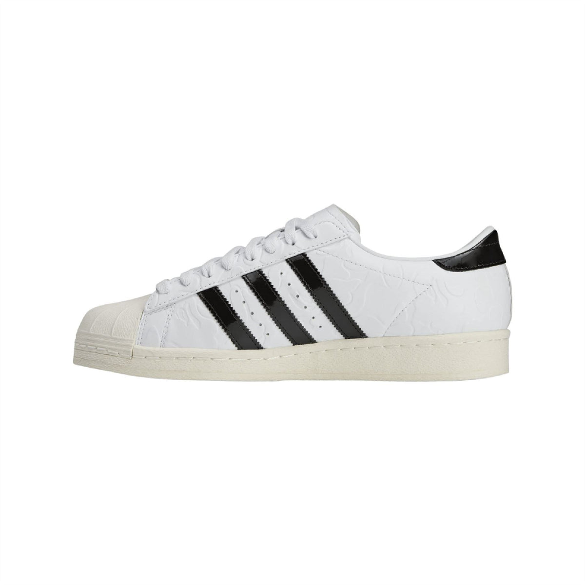 adidas Originals x BAPE SSTR sneakers in white with black stripes and padded collar