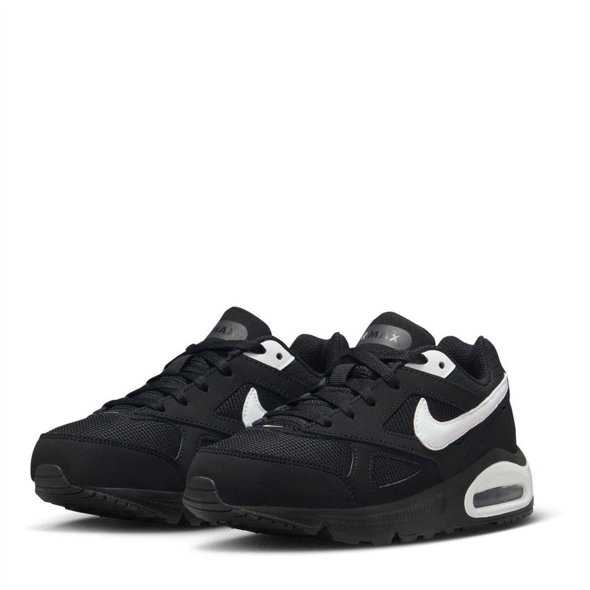 Black boys' Nike trainers with white swoosh accents and chunky air sole