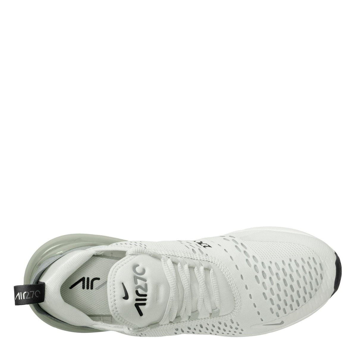 Light grey Air Max 270 sneaker close-up with lace-up front and perforated details