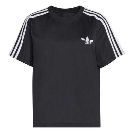Black adidas Originals Firebird T-shirt with white shoulder stripes and trefoil logo