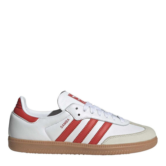 White Samba OG sneakers with red side stripes and gum rubber sole