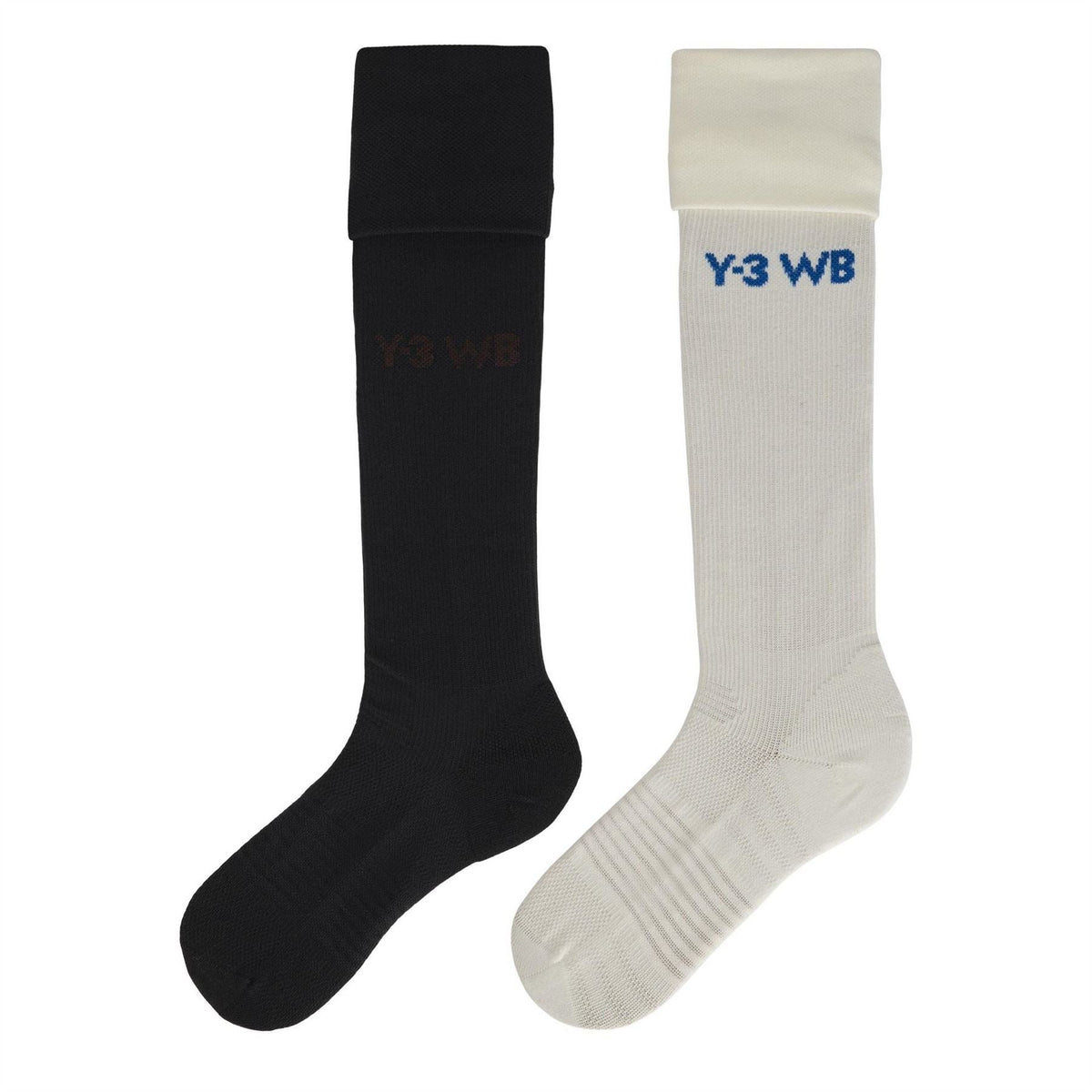 Football socks pair in black and off-white, crew height with Y-3 WB logo print