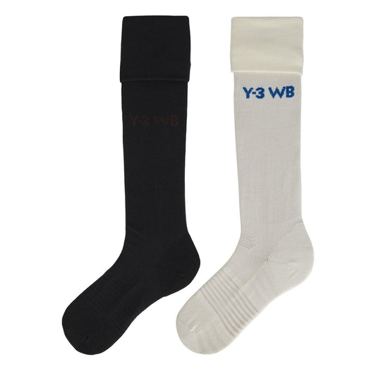 Football socks pair in black and off-white, crew height with Y-3 WB logo print
